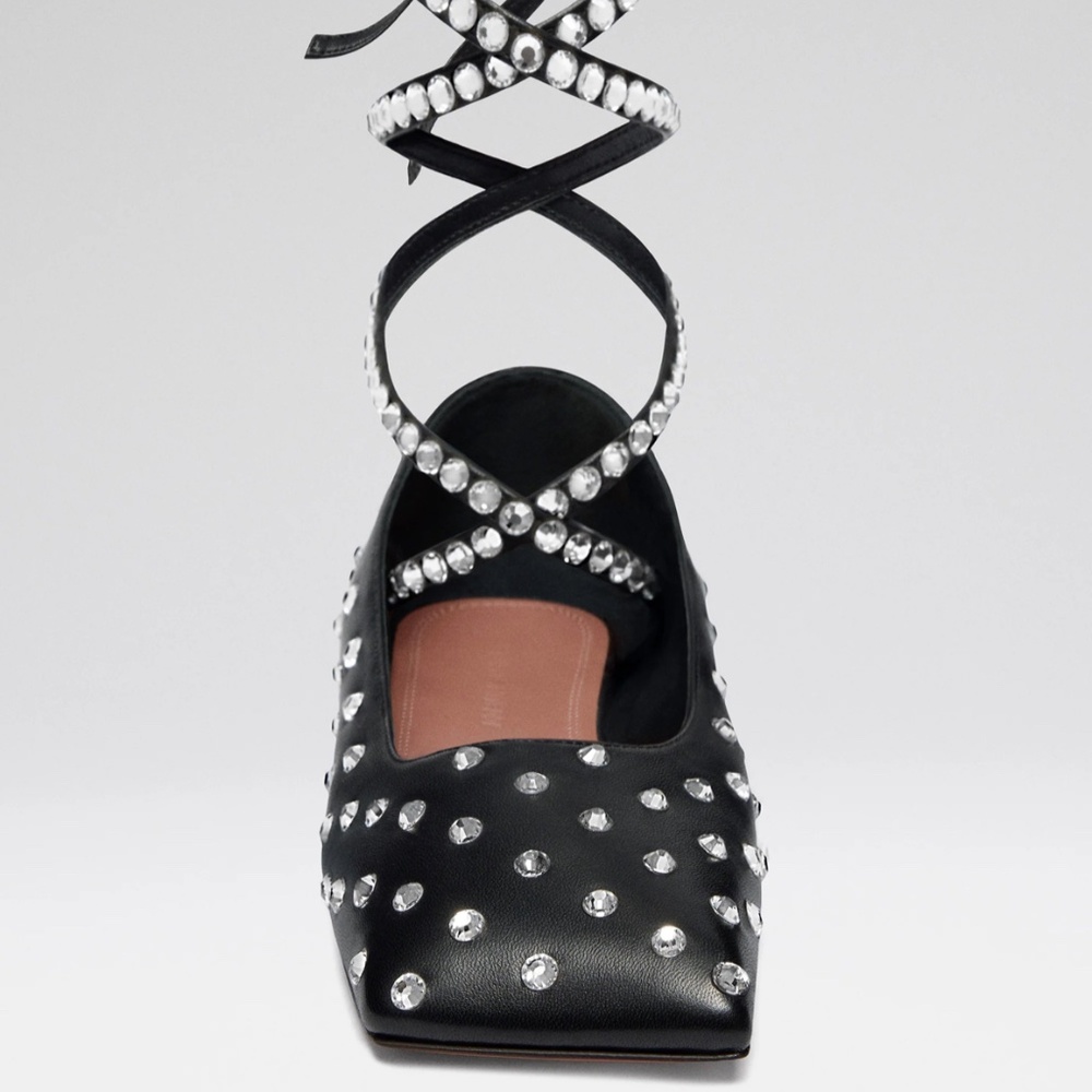 Amina Muaddi Ane Crystal Lace Up Flat